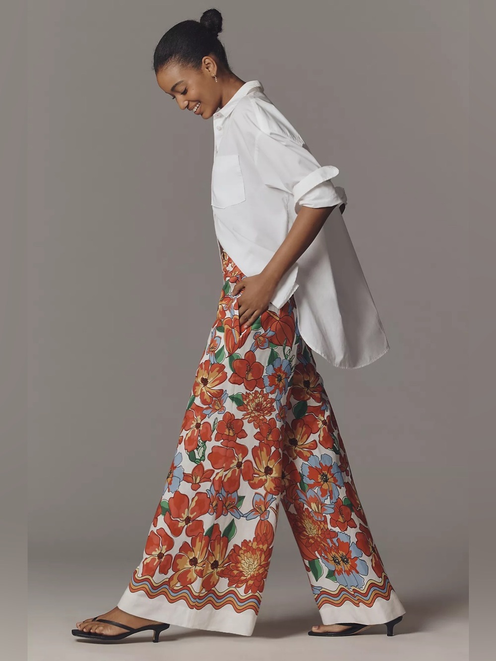 FARM Rio x Anthropologie Linen Blend Wide Leg Floral Pants Size XL NWT - Picture 1 of 6